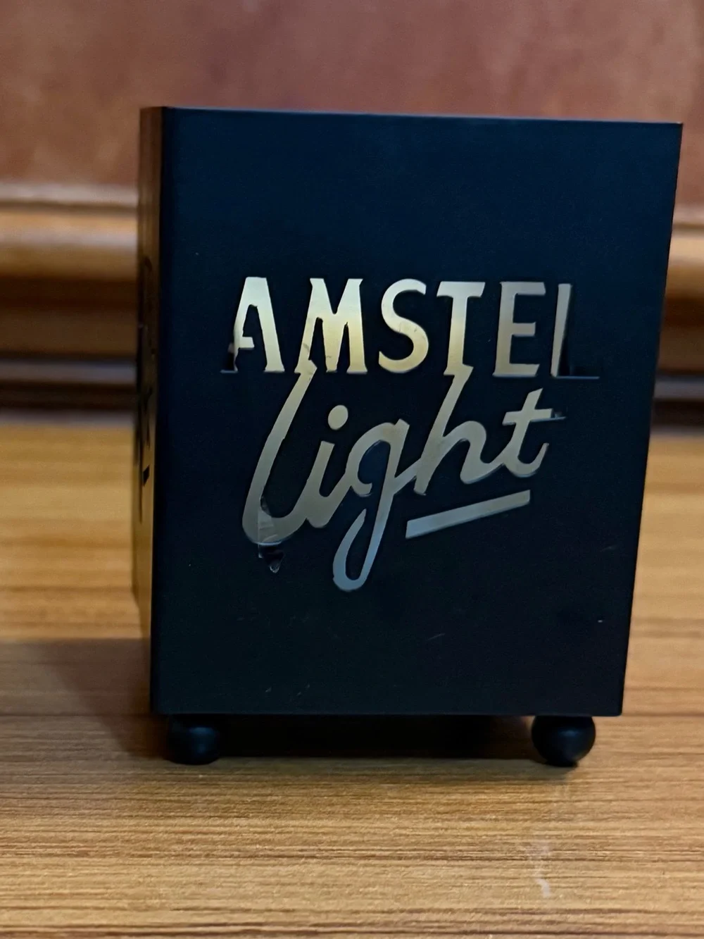 Vintage Amstel Light Metal Candle Holder Cube - Barware Luminary Mancave Decor
